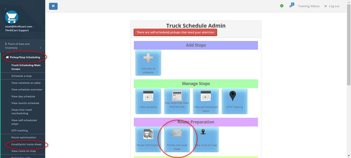 To email a route sheet to your truck drivers, follow the steps below.